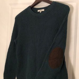 Madewell Leather Elbow Patch Green Sweater